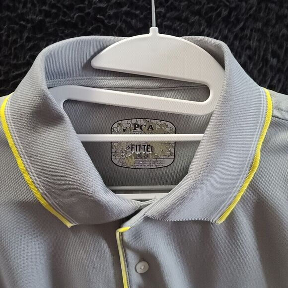 PGA Tour Mens Polo Gray Size Large Short Sleeve Logo On Sleeve Yellow Trim Fit - Picture 7 of 12